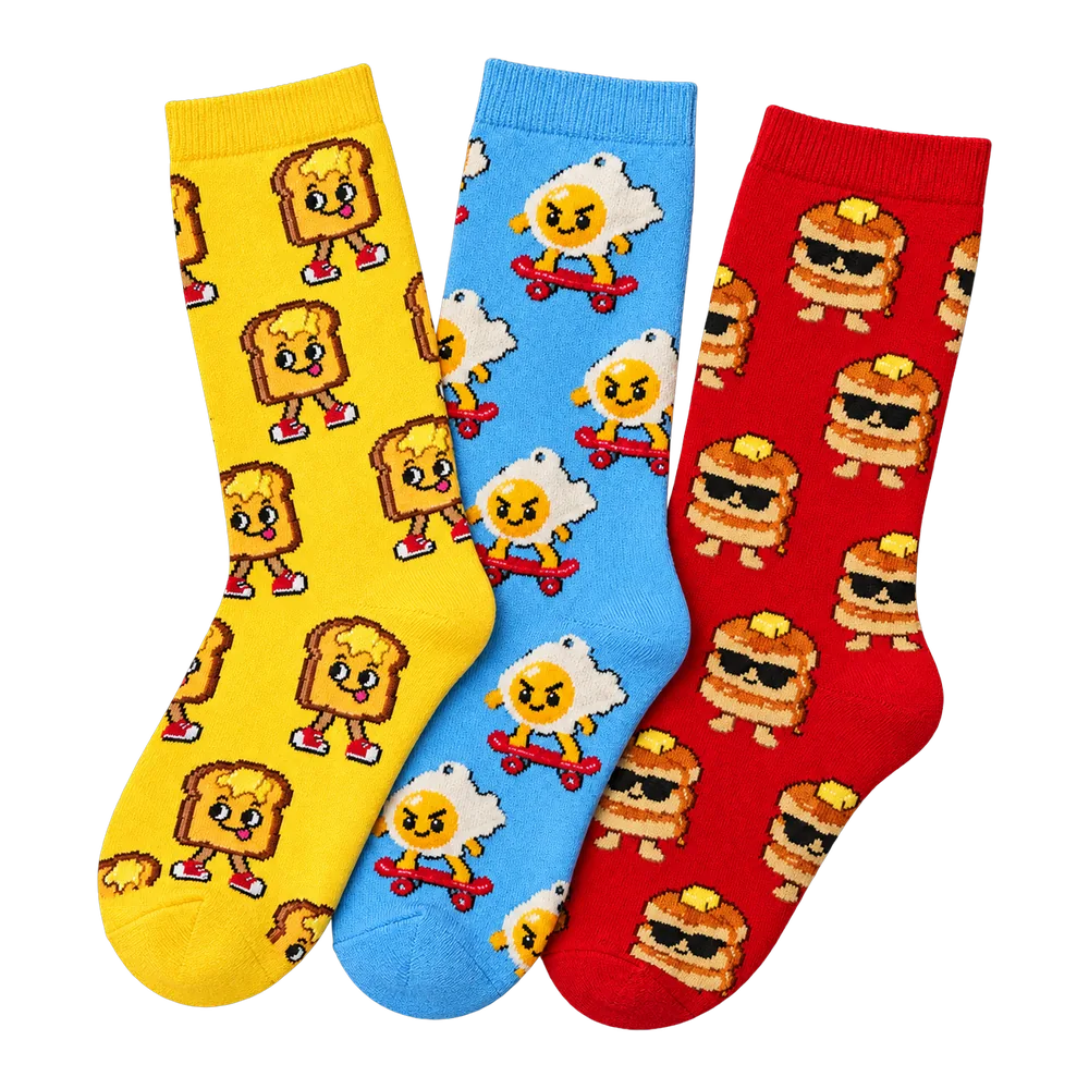 Breakfast Riot Socks, 3 Pairs, back or side view