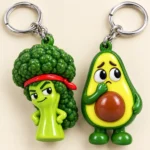 Broccoli Mullet & Anxious Avocado Keychain Duo close up