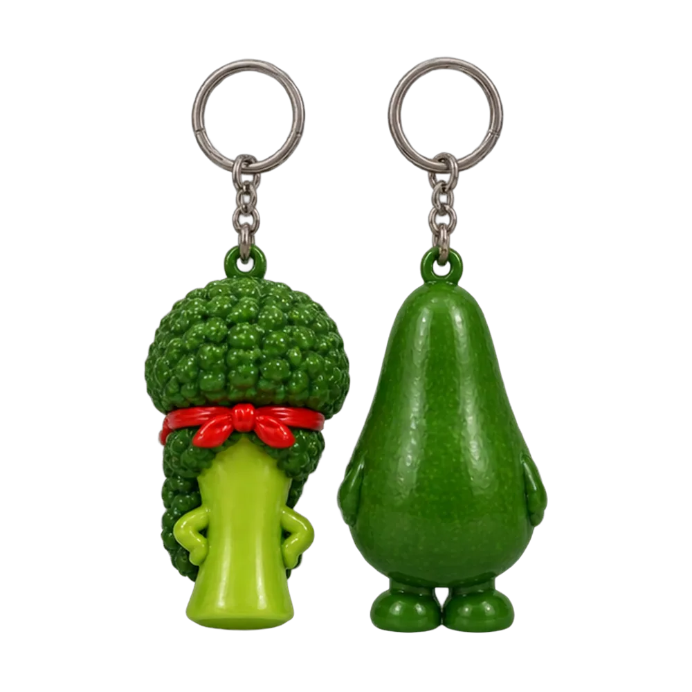 Broccoli Mullet & Anxious Avocado Keychain Duo, back or side view