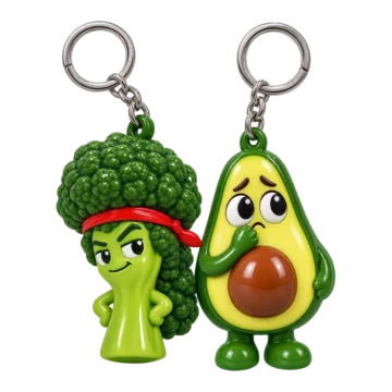 Broccoli Mullet & Anxious Avocado Keychain Duo, front view