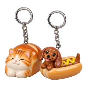 Loaf Cat & Hot Dog Dog Keychain Duo, front view
