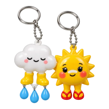 Cloud in Wellies & Sunburnt Sun Keychain Duo, front view