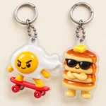 Egg Skater & Pancake Tower Keychain Duo close up