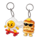 Egg Skater & Pancake Tower Keychain Duo, front view