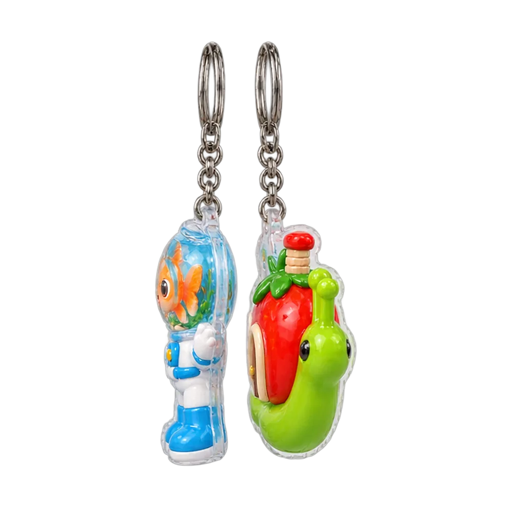 Goldfish Astronaut & Snail Mover Keychain Duo, back or side view
