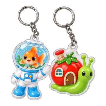 Goldfish Astronaut & Snail Mover Keychain Duo, front view