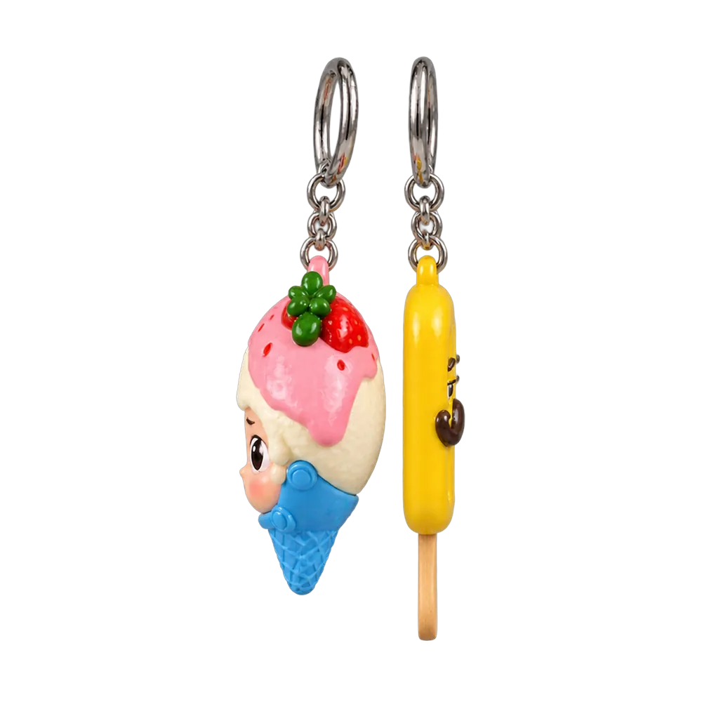Melting Helmet & Popsicle Moustache Keychain Duo, back or side view