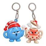 Sleepy Kettle & Teapot Tantrum Keychain Duo, front view