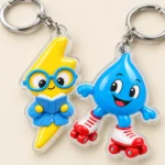 Lightning in Specs & Raindrop Roller Keychain Duo close up