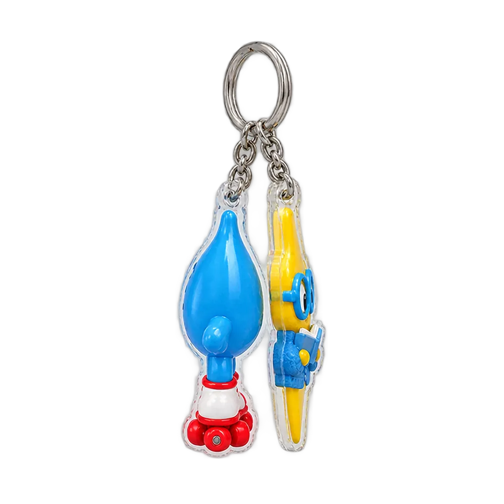 Lightning in Specs & Raindrop Roller Keychain Duo, back or side view
