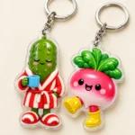Pickle in a Bathrobe & Radish in Wellies Keychain Duo close up