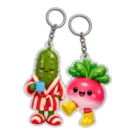 Pickle in a Bathrobe & Radish in Wellies Keychain Duo, front view