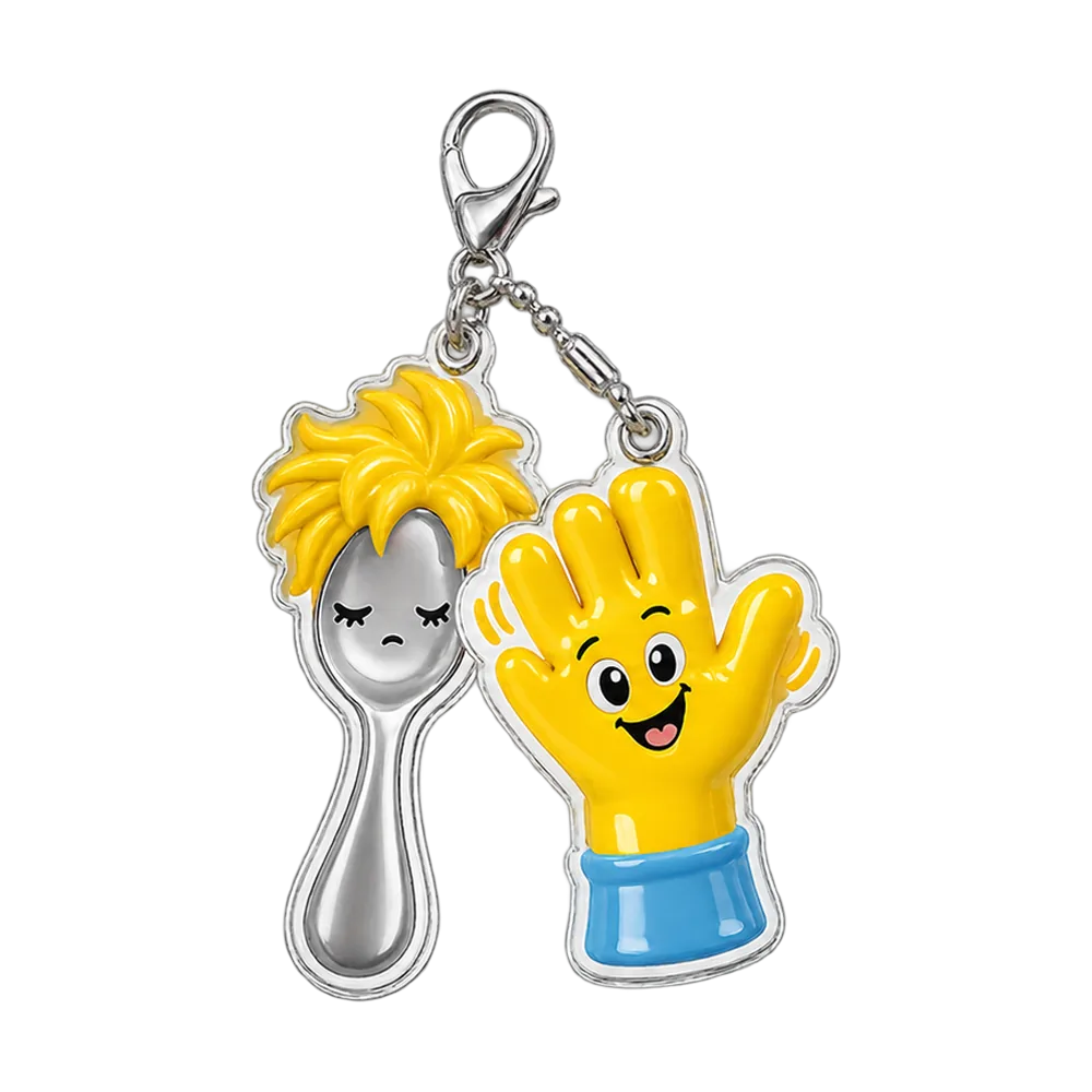 Spoon with Bedhead & Rubber Glove Keychain Duo, back or side view