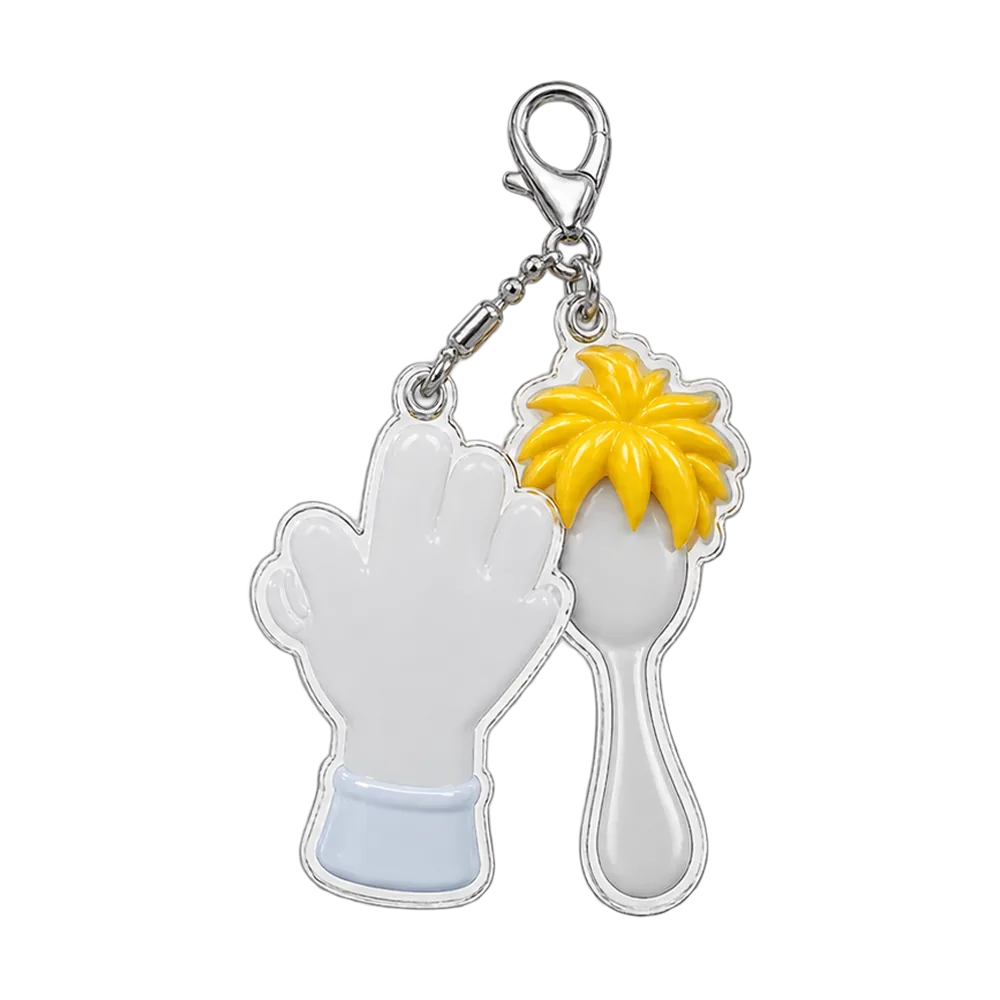Spoon with Bedhead & Rubber Glove Keychain Duo, back or side view