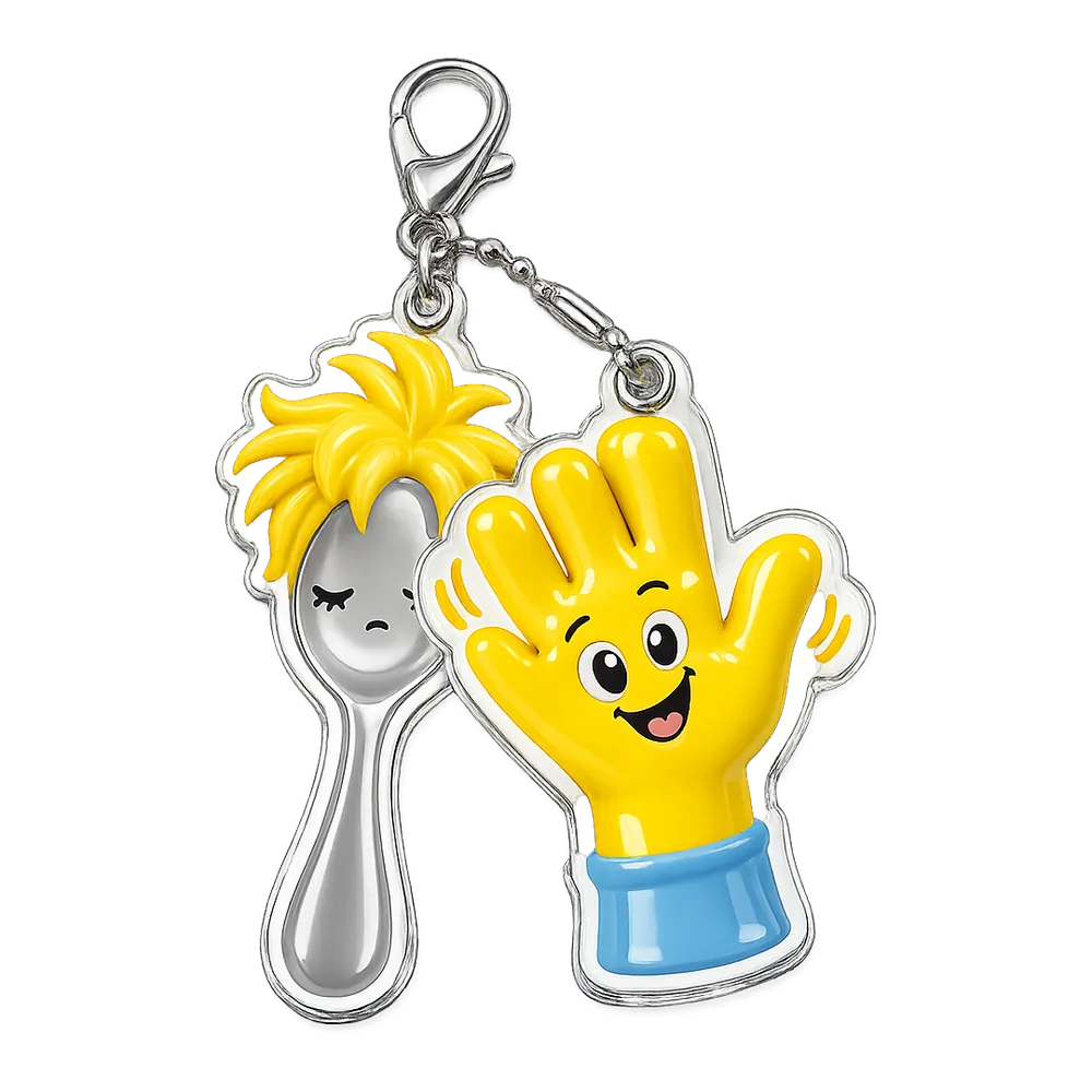 Spoon with Bedhead & Rubber Glove Keychain Duo, front view
