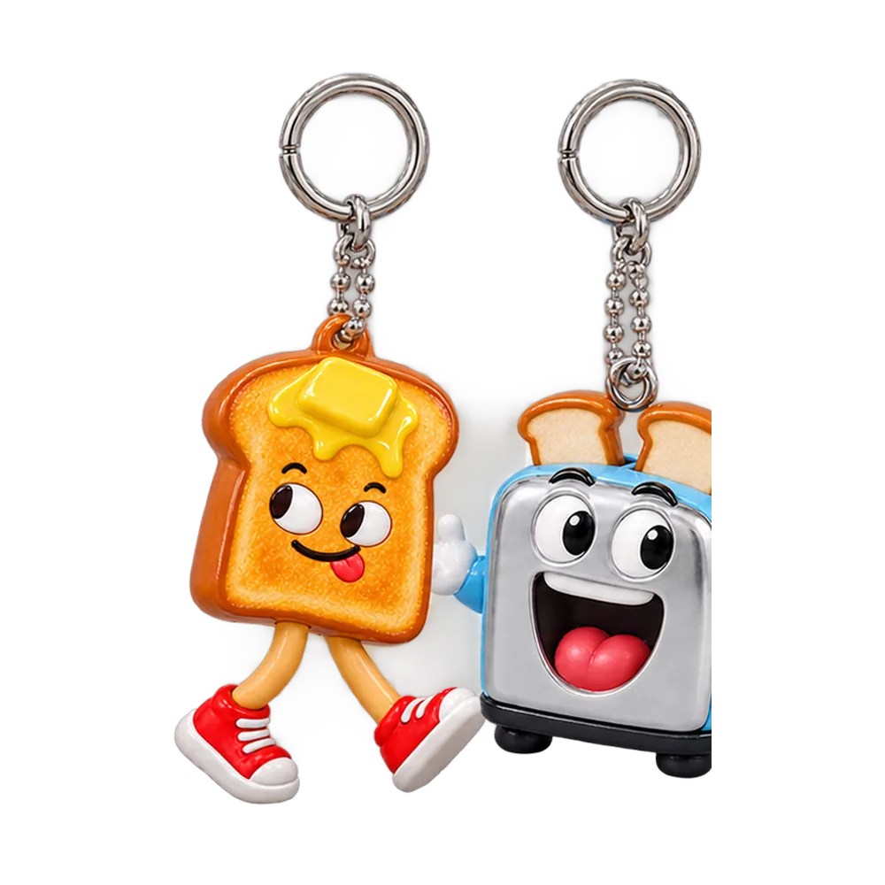 Toast on Legs & Talking Toaster Keychain Duo, back or side view