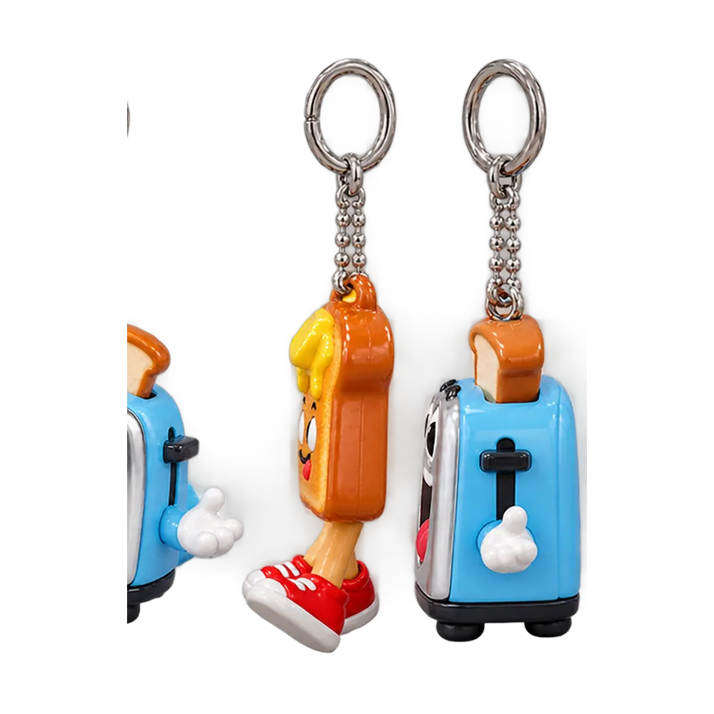 Toast on Legs & Talking Toaster Keychain Duo, back or side view