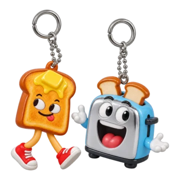 Toast on Legs & Talking Toaster Keychain Duo, front view
